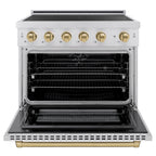 ZLINE 36 in. Induction Range 5.2 cu. ft. 5 Element Cooktop Electric Oven Satin Stainless Steel Champagne Bronze Accents (SINRSZ-36-CB)