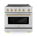 ZLINE 36 in. Induction Range 5.2 cu. ft. 5 Element Cooktop Electric Oven Satin Stainless Steel Champagne Bronze Accents (SINRSZ-36-CB)