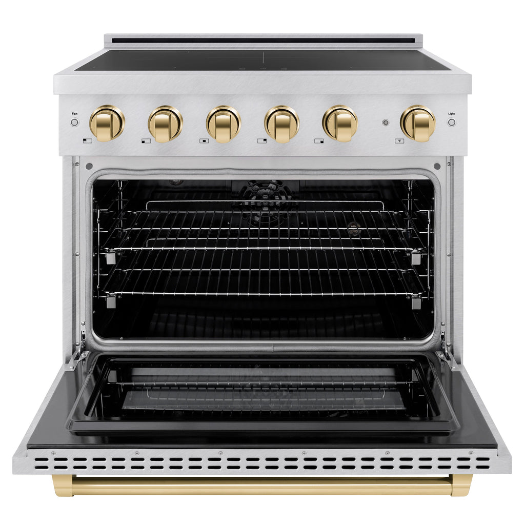 ZLINE 36 in. Induction Range 5.2 cu. ft. Electric Oven 5 Element Cooktop Satin Stainless Steel Polished Gold Accents (SINRSZ-36-G)