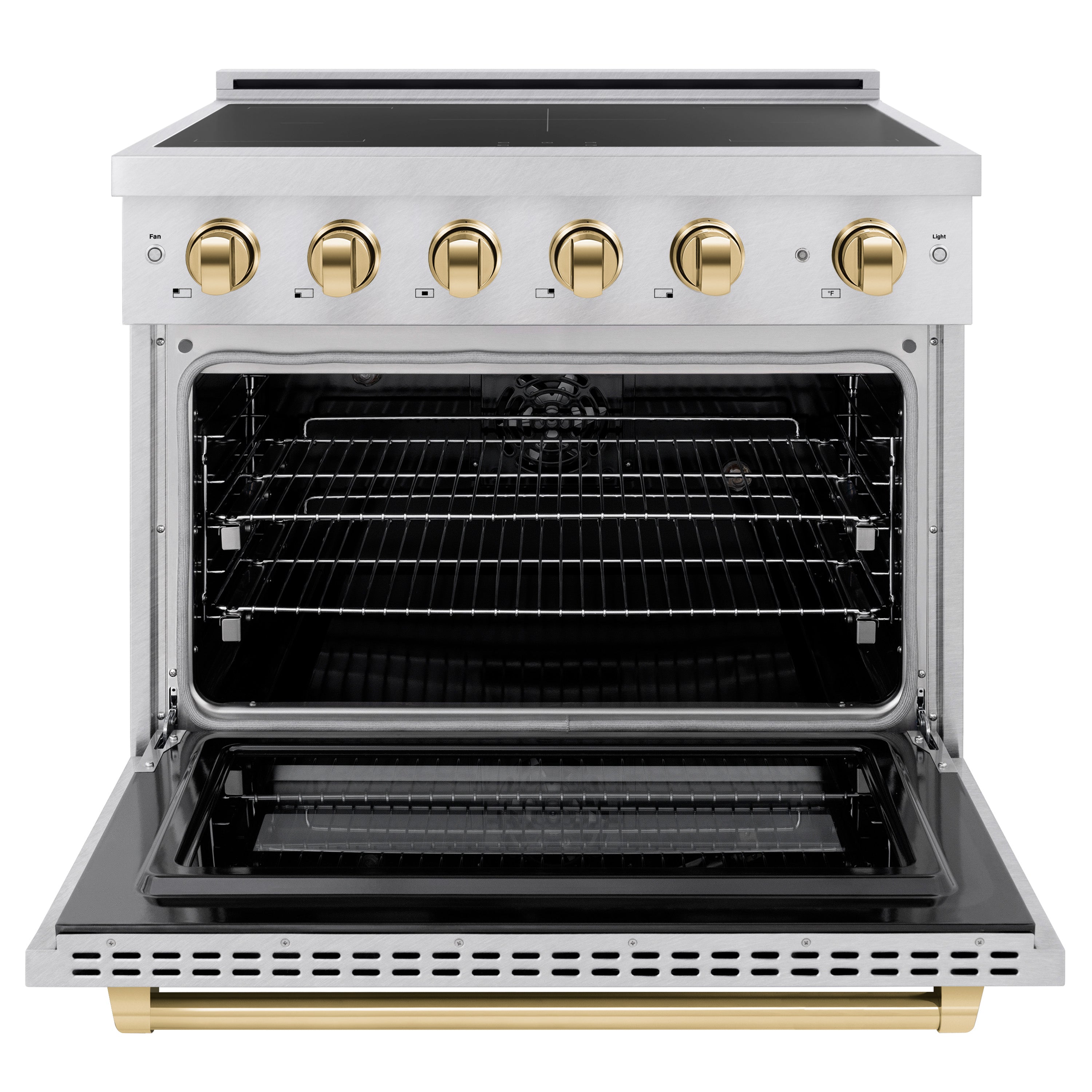 ZLINE 36 in. Induction Range 5.2 cu. ft. Electric Oven 5 Element Cooktop Satin Stainless Steel Polished Gold Accents (SINRSZ-36-G)
