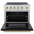 ZLINE 36 in. Induction Range 5.2 cu. ft. 5 Element Cooktop Electric Convection Oven Satin Stainless Steel Black Matte Door Champagne Bronze Accents (SINRSZ-BLM36-CB)