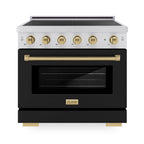 ZLINE 36 in. Induction Range 5.2 cu. ft. 5 Element Cooktop Electric Convection Oven Satin Stainless Steel Black Matte Door Champagne Bronze Accents (SINRSZ-BLM36-CB)
