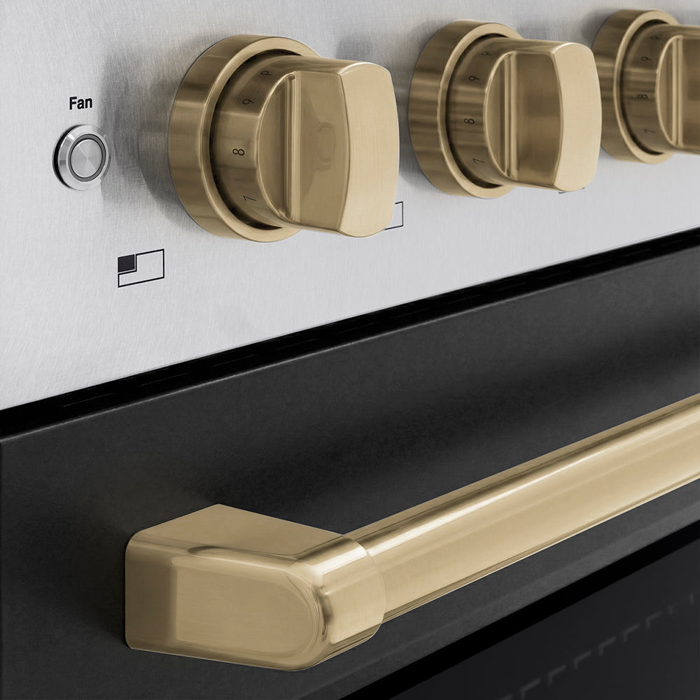 ZLINE 36 in. Induction Range 5.2 cu. ft. 5 Element Cooktop Electric Convection Oven Satin Stainless Steel Black Matte Door Champagne Bronze Accents (SINRSZ-BLM36-CB)