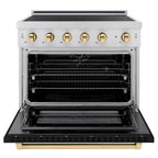 ZLINE 36 in. Induction Range 5.2 cu. ft. 5 Element Cooktop Electric Convection Oven Satin Stainless Steel Black Matte Door Polished Gold Accents (SINRSZ-BLM36-G)