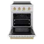 ZLINE 24 in Induction Range 3.2 cu. ft. Electric Convection Oven 3 Element Cooktop Satin Stainless Steel White Matte Door Champagne Bronze Accents (SINRSZ-WM-24-CB)