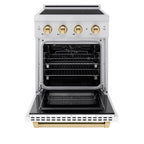 ZLINE 24 in Induction Range 3.2 cu. ft. Electric Convection Oven Satin Stainless Steel White Matte Door Polished Gold Accents (SINRSZ-WM-24-G)