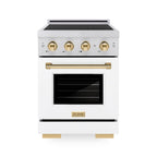 ZLINE 24 in Induction Range 3.2 cu. ft. Electric Convection Oven Satin Stainless Steel White Matte Door Polished Gold Accents (SINRSZ-WM-24-G)