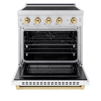 ZLINE 30 in. Induction Range 4.2 cu. ft. Electric Convection Oven 4 Element Cooktop Satin Stainless Steel White Matte Door Polished Gold Accents (SINRSZ-WM-30-G)