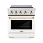 ZLINE 30 in. Induction Range 4.2 cu. ft. Electric Convection Oven 4 Element Cooktop Satin Stainless Steel White Matte Door Polished Gold Accents (SINRSZ-WM-30-G)