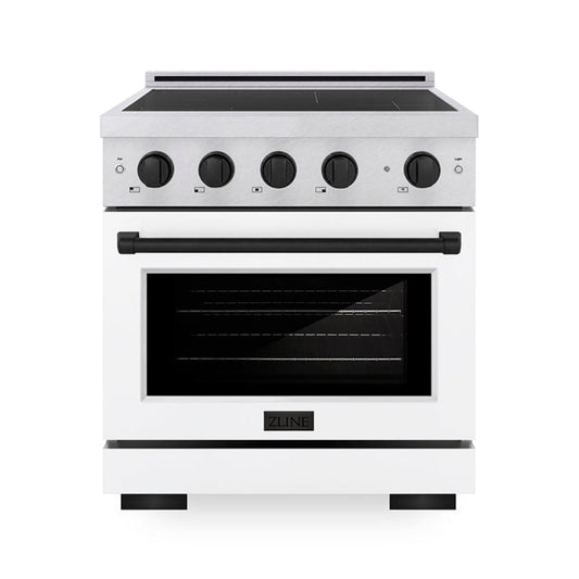 ZLINE 30 in. Induction Range 4.2 cu. ft. 4 Element Cooktop Electric Convection Oven Satin Stainless Steel White Matte Door Matte Black Accents (SINRSZ-WM-30-MB)
