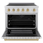 ZLINE 36 in. Induction Range 5.2 cu. ft. 5 Element Cooktop Electric Convection Oven Satin Stainless Steel White Matte Door Champagne Bronze Accents (SINRSZ-WM-36-CB)