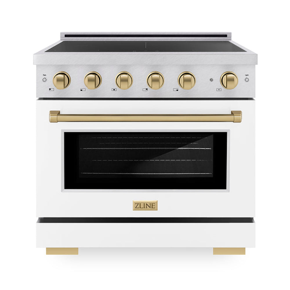 ZLINE 36 in. Induction Range 5.2 cu. ft. 5 Element Cooktop Electric Convection Oven Satin Stainless Steel White Matte Door Champagne Bronze Accents (SINRSZ-WM-36-CB)
