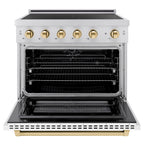 ZLINE 36 in. Induction Range 5.2 cu. ft. 5 Elements Electric Convection Oven Satin Stainless Steel White Matte Door Polished Gold Accents (SINRSZ-WM-36-G)