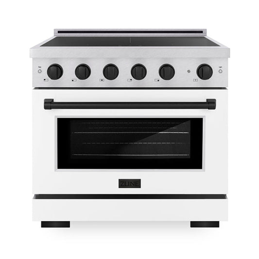 ZLINE 36 in. Induction Range 5.2 cu. ft. 5 Element Cooktop Electric Convection Oven Satin Stainless Steel White Matte Door Matte Black Accents (SINRSZ-WM-36-MB)