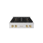 ZLINE Autograph Edition 30" Paramount Gas Rangetop with 4 Burner DuoPro™ Cooktop in Satin Stainless Steel and Champagne Bronze Accents, PSRTSZ-30-CB