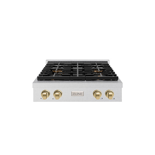 ZLINE Autograph Edition 30" Paramount Gas Rangetop with 4 Burner DuoPro™ Cooktop in Satin Stainless Steel and Champagne Bronze Accents, PSRTSZ-30-CB