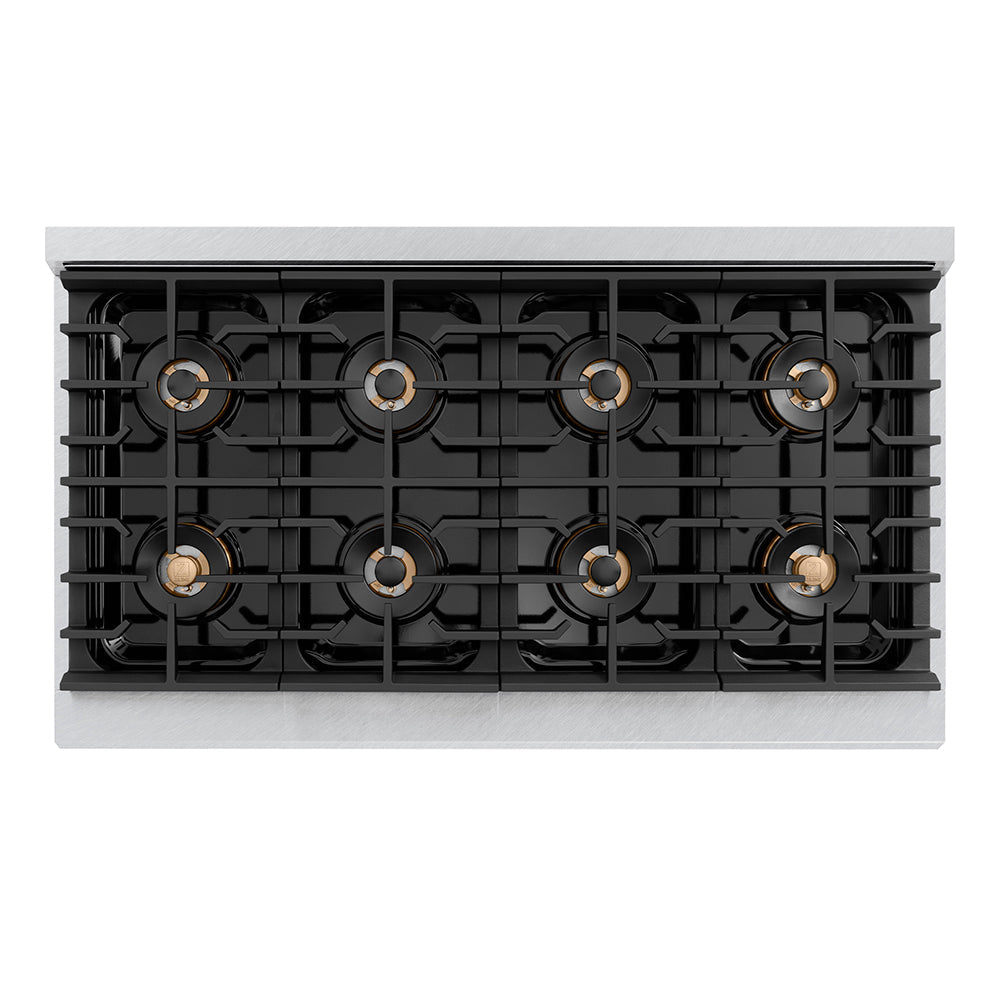 ZLINE Autograph 48" Paramount Gas Rangetop with 8 Burner DuoPro™ Cooktop in Satin Stainless Steel and Champagne Bronze Accents, PSRTSZ-48-CB