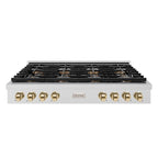 ZLINE Autograph 48" Paramount Gas Rangetop with 8 Burner DuoPro™ Cooktop in Satin Stainless Steel and Polished Gold Accents, PSRTSZ-48-G