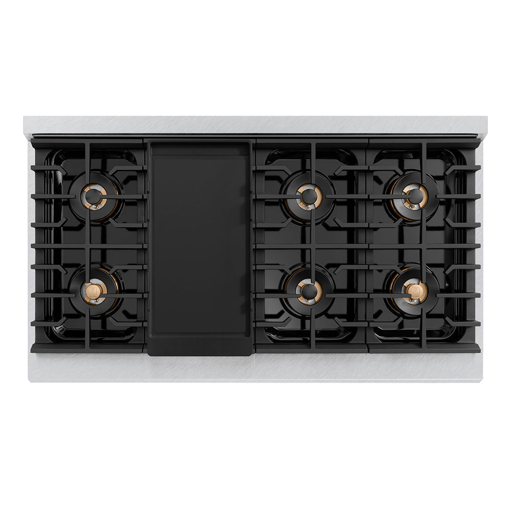 ZLINE Autograph 48" Paramount Gas Rangetop with 8 Burner DuoPro™ Cooktop in Satin Stainless Steel and Matte Black Accents, PSRTSZ-48-MB