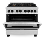 ZLINE Autograph Edition 36 in. 4.6 cu. ft. Dual Fuel Range with Gas Cooktop and Electric Convection Oven in Stainless Steel with Black Matte Accents (RAZ-36-MB)