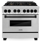 ZLINE Autograph Edition 36 in. 4.6 cu. ft. Dual Fuel Range with Gas Cooktop and Electric Convection Oven in Stainless Steel with Black Matte Accents (RAZ-36-MB)