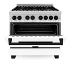ZLINE Autograph 36 in. 4.6 cu. ft. Dual Fuel Range in Stainless Steel with White Matte Door and Matte Black Accents (RAZ-WM-36-MB)