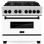 ZLINE Autograph 36 in. 4.6 cu. ft. Dual Fuel Range in Stainless Steel with White Matte Door and Matte Black Accents (RAZ-WM-36-MB)