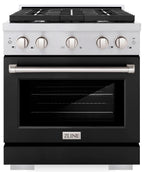 ZLINE Paramount 30 in. 4.2 cu. ft. Dual Fuel Range with 4 Burner Gas Cooktop and Electric Convection Oven in Stainless Steel with Black Matte Door (SDR-BLM-30)