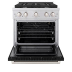 ZLINE Paramount 30 in. 4.2 cu. ft. Dual Fuel Range with 4 Burner Gas Cooktop and Electric Convection Oven in Stainless Steel with Black Matte Door (SDR-BLM-30)