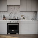 ZLINE Paramount 30 in. 4.2 cu. ft. Dual Fuel Range with 4 Burner Gas Cooktop and Electric Convection Oven in Stainless Steel with Black Matte Door (SDR-BLM-30)