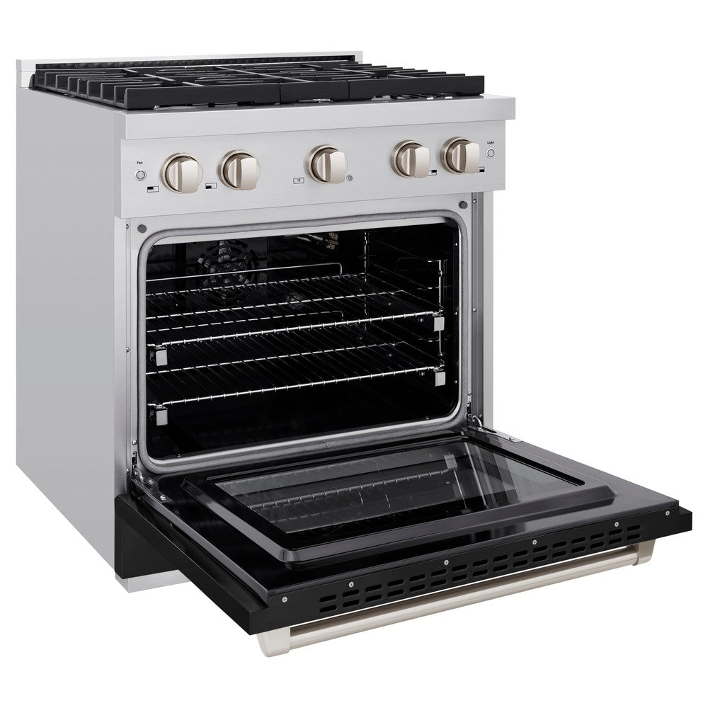 ZLINE Paramount 30 in. 4.2 cu. ft. Dual Fuel Range with 4 Burner Gas Cooktop and Electric Convection Oven in Stainless Steel with Black Matte Door (SDR-BLM-30)