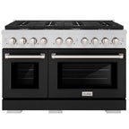 ZLINE 48 in. Paramount Double Oven Dual Fuel Range, 6.7 cu. ft., 8 Burner Gas Cooktop, Electric Convection Ovens, Stainless Steel with Black Matte Doors, SDR-BLM-48
