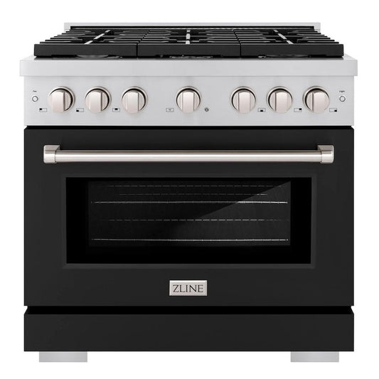 ZLINE Paramount 36 in. Gas Range with 6 Burners, 5.2 cu. ft. Convection Oven, Stainless Steel with Matte Black Door (SGR-BLM-36)