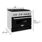 ZLINE 36" Dual Fuel Range with Gas Burners and Electric Oven, Stainless Steel with Black Matte Door (RA-BLM-36)