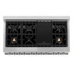 ZLINE 48" Dual Fuel Range with Gas Cooktop, Electric Convection Oven, Brass Burners and Griddle in Stainless Steel (RA-BR-GR-48)