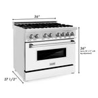 ZLINE 36-Inch Dual Fuel Range with Gas Cooktop, Electric Oven, Griddle, and White Matte Door in Stainless Steel, 4.6 cu. ft. (RA-WM-GR-36)