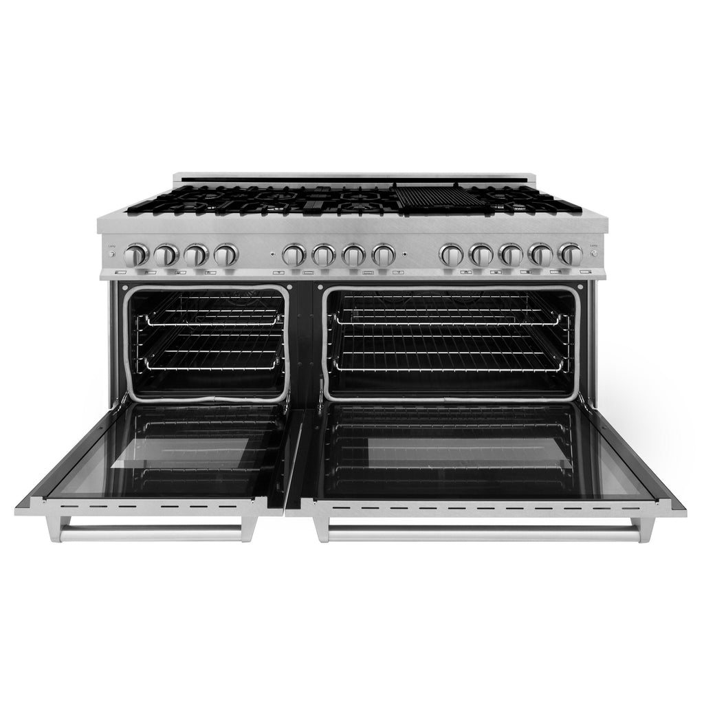 ZLINE 60 in. 7.4 cu. ft. Legacy Dual Fuel Range with 9 Gas Burners and Double Electric Convection Ovens in Satin Stainless Steel (RAS-SN-60)