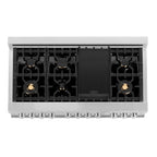 ZLINE 48 in. 6.0 cu. ft. Legacy Dual Fuel Range with 6 Brass Burners and Griddle, 2 Electric Ovens, Satin Stainless Steel (RAS-SN-BR-GR-48)