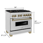 ZLINE Autograph Edition 36-Inch Dual Fuel Range, 4.6 cu. ft., Stainless Steel with Bronze Accents (Model RAZ-36-CB)