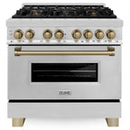 ZLINE Autograph Edition 36-Inch Dual Fuel Range, 4.6 cu. ft., Stainless Steel with Bronze Accents (Model RAZ-36-CB)