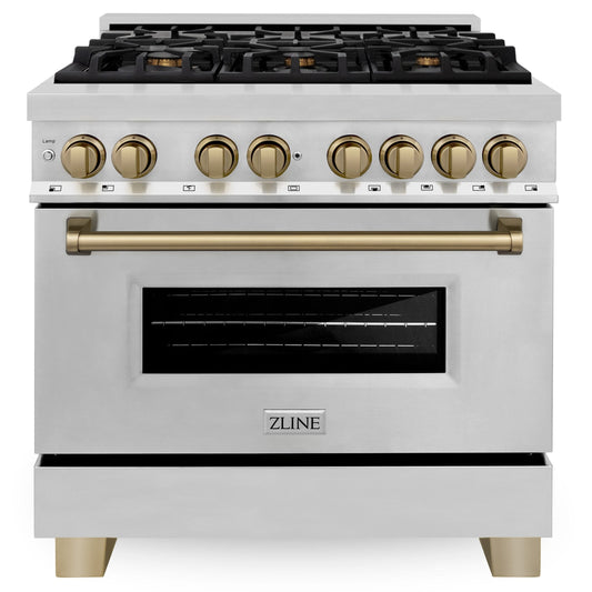ZLINE Autograph Edition 36-Inch Dual Fuel Range, 4.6 cu. ft., Stainless Steel with Bronze Accents (Model RAZ-36-CB)