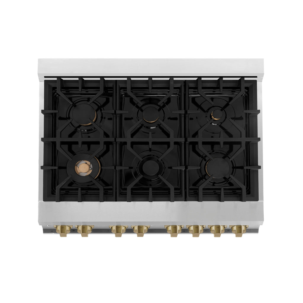 ZLINE Autograph Edition 36-Inch Dual Fuel Range, 4.6 cu. ft., Stainless Steel with Bronze Accents (Model RAZ-36-CB)