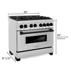 ZLINE Autograph Edition 36 in. 4.6 cu. ft. Dual Fuel Range with Gas Cooktop and Electric Convection Oven in Stainless Steel with Black Matte Accents (RAZ-36-MB)