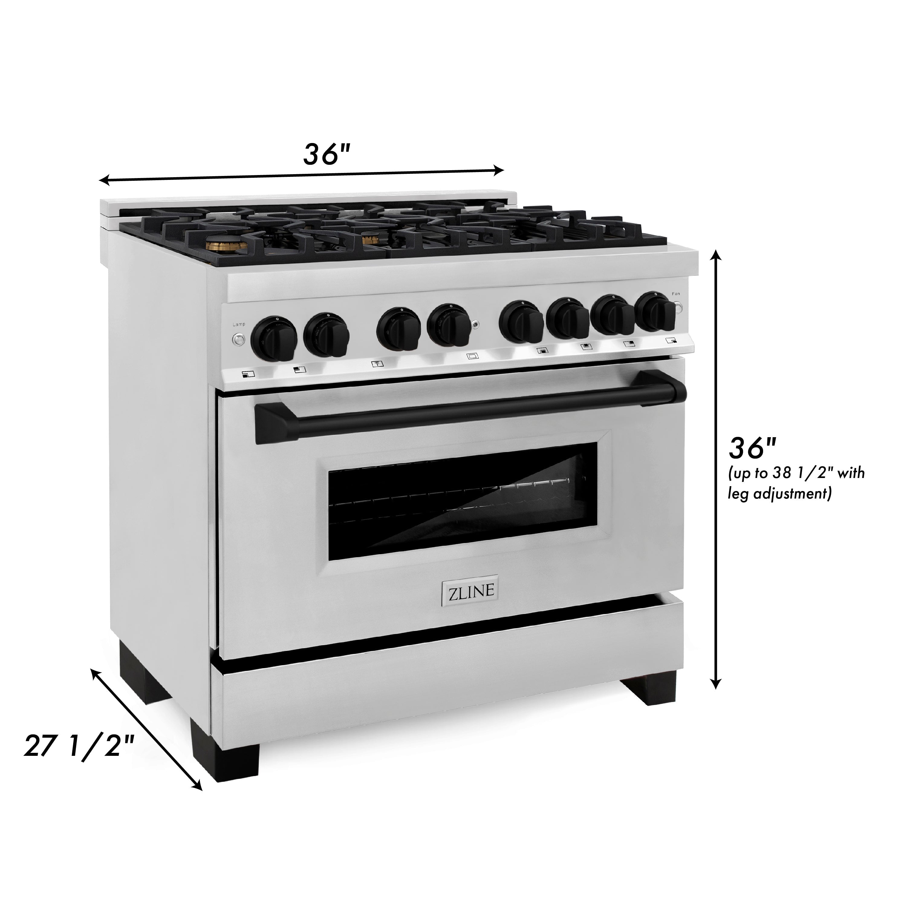 ZLINE Autograph Edition 36 in. 4.6 cu. ft. Dual Fuel Range with Gas Cooktop and Electric Convection Oven in Stainless Steel with Black Matte Accents (RAZ-36-MB)