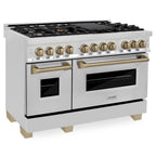 ZLINE Autograph Edition 48 in. Dual Fuel Range, 6.0 cu. ft. Oven, Stainless Steel with Champagne Bronze Accents (Model RAZ-48-CB)