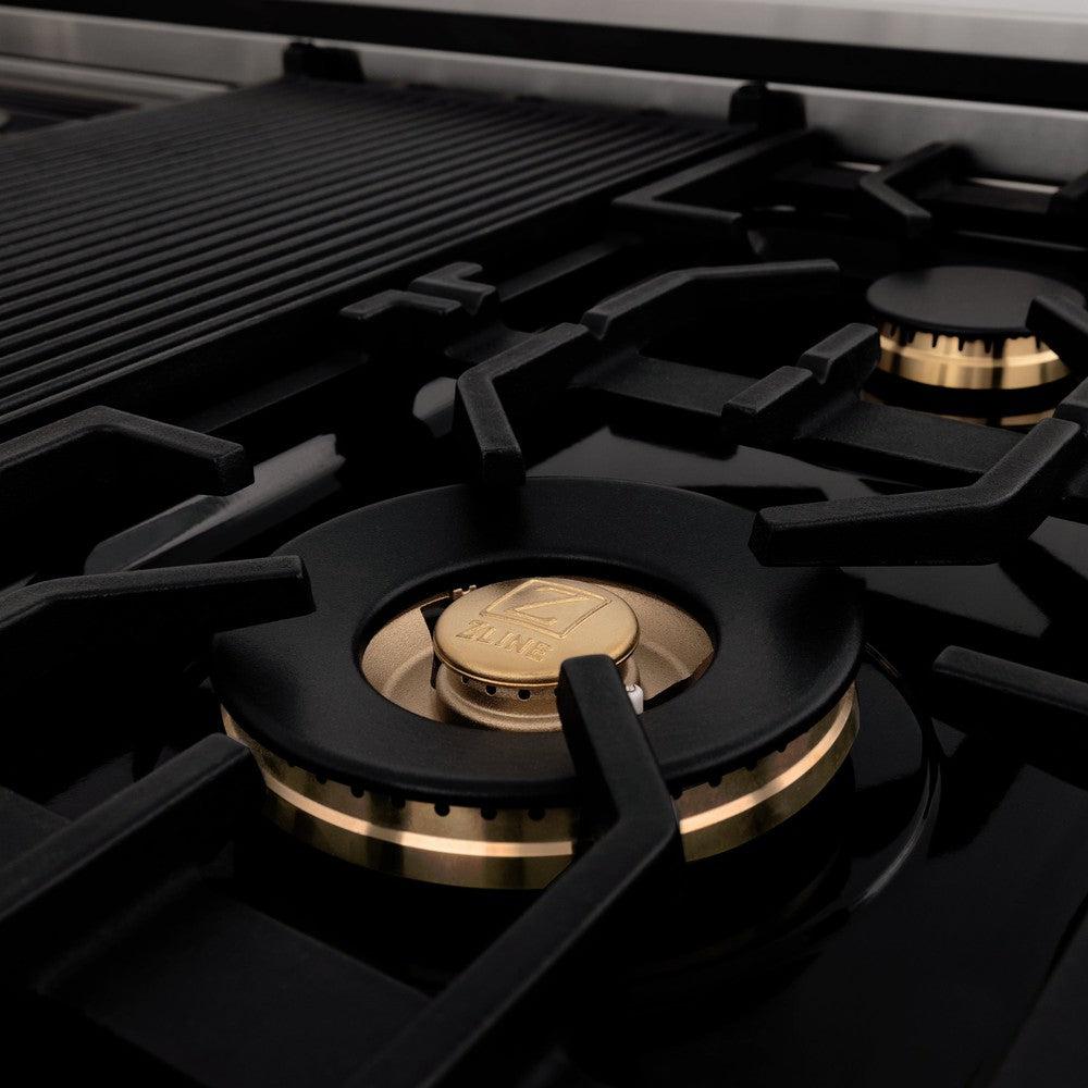 ZLINE Autograph Edition 48 in. Dual Fuel Range, 6.0 cu. ft. Oven, Stainless Steel with Champagne Bronze Accents (Model RAZ-48-CB)