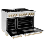 ZLINE Autograph Edition 48-Inch Dual Fuel Range, 6.0 cu. ft. Oven, Stainless Steel with Gold Accents (Model RAZ-48-G)