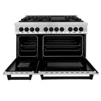 ZLINE Autograph Edition 48 in. 6.0 cu. ft. Dual Fuel Range with Gas Cooktop and Electric Convection Oven in Stainless Steel with Black Matte Accents (RAZ-48-MB)