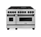 ZLINE Autograph Edition 48 in. 6.0 cu. ft. Dual Fuel Range with Gas Cooktop and Electric Convection Oven in Stainless Steel with Black Matte Accents (RAZ-48-MB)