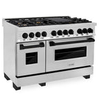 ZLINE Autograph Edition 48 in. 6.0 cu. ft. Dual Fuel Range with Gas Cooktop and Electric Convection Oven in Stainless Steel with Black Matte Accents (RAZ-48-MB)